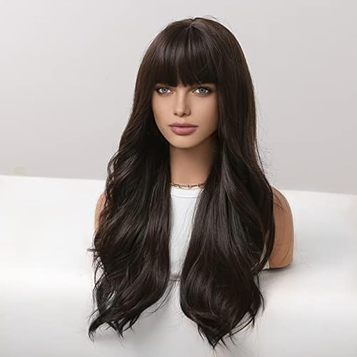 DILLARDS Haircube Dark Brown Wigs For Women,Long Curly Hair Wig With Neat Bangs - Image 2